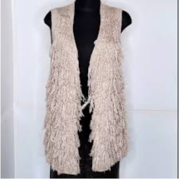Fringe Lagenlook Vest in Oatmeal, oversized Small - Picture 1 of 5